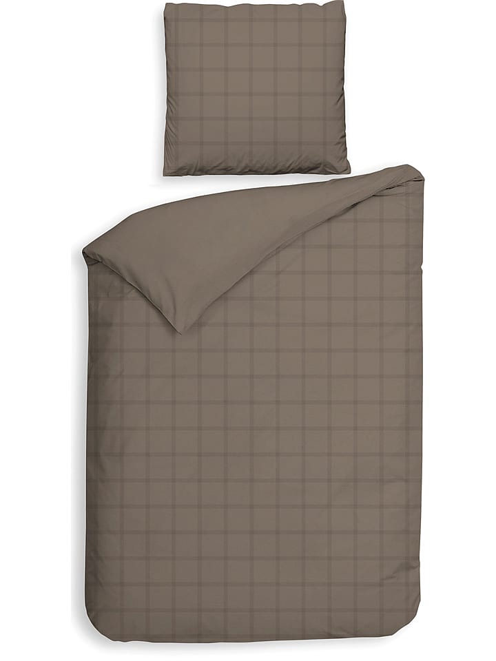 Heckett Lane Komplet pościeli satynowej "Diamante" w kolorze brązowo-szarym rozmiar: 140x220 cm