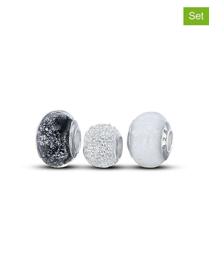 CHARM'S Srebrne charmsy (3 szt.) z cyrkoniami i szkłem Murano rozmiar: onesize