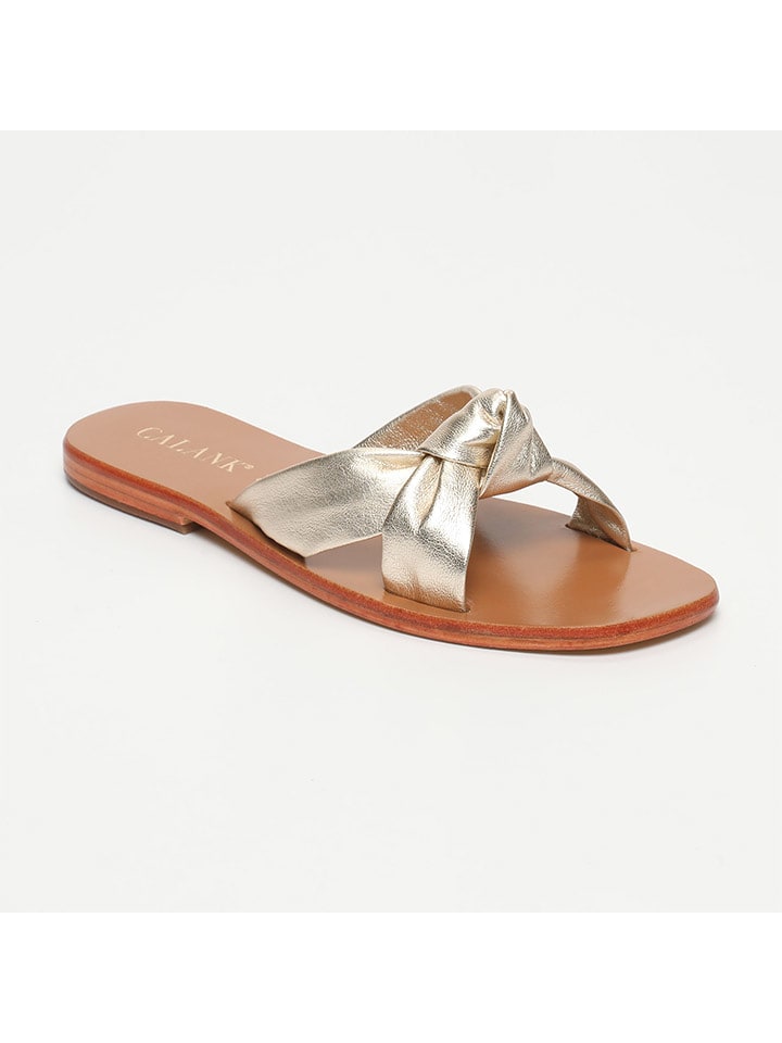 CALANK Skórzane klapki w kolorze złotym rozmiar: 41