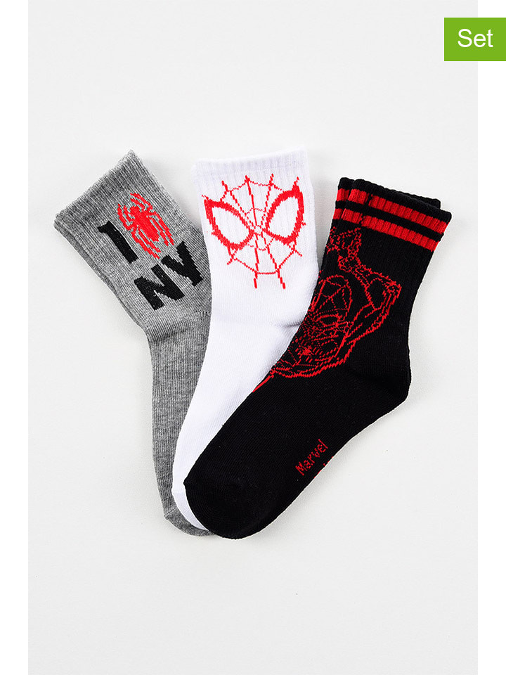 Spiderman Skarpety (3 pary) "Spider-Man" w kolorze szarym, czarnym i białym rozmiar: 23-26
