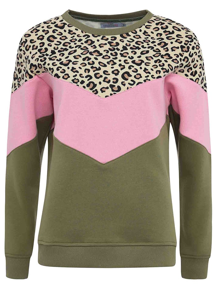 Zwillingsherz Bluza "Konny" w kolorze jasnoróżowo-oliwkowym rozmiar: L/XL