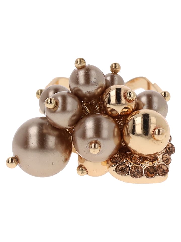 Otazu Pozłacany pierścionek z kryształami Swarovski i perłami rozmiar: onesize