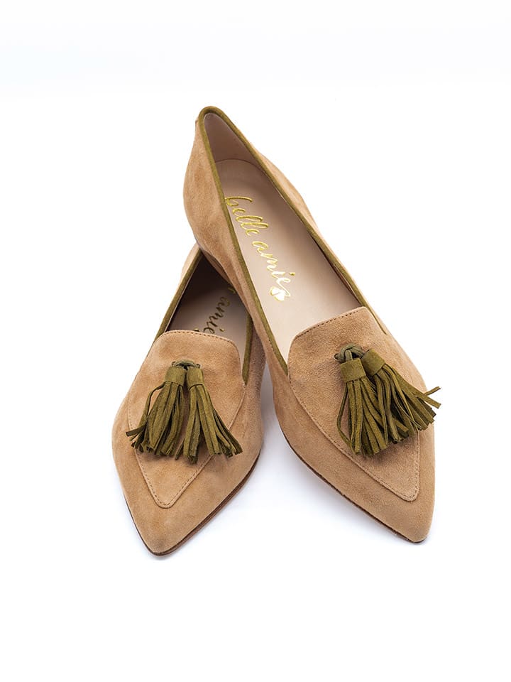 Belle Amie Skórzane baleriny w kolorze jasnobrązowo-oliwkowym rozmiar: 43