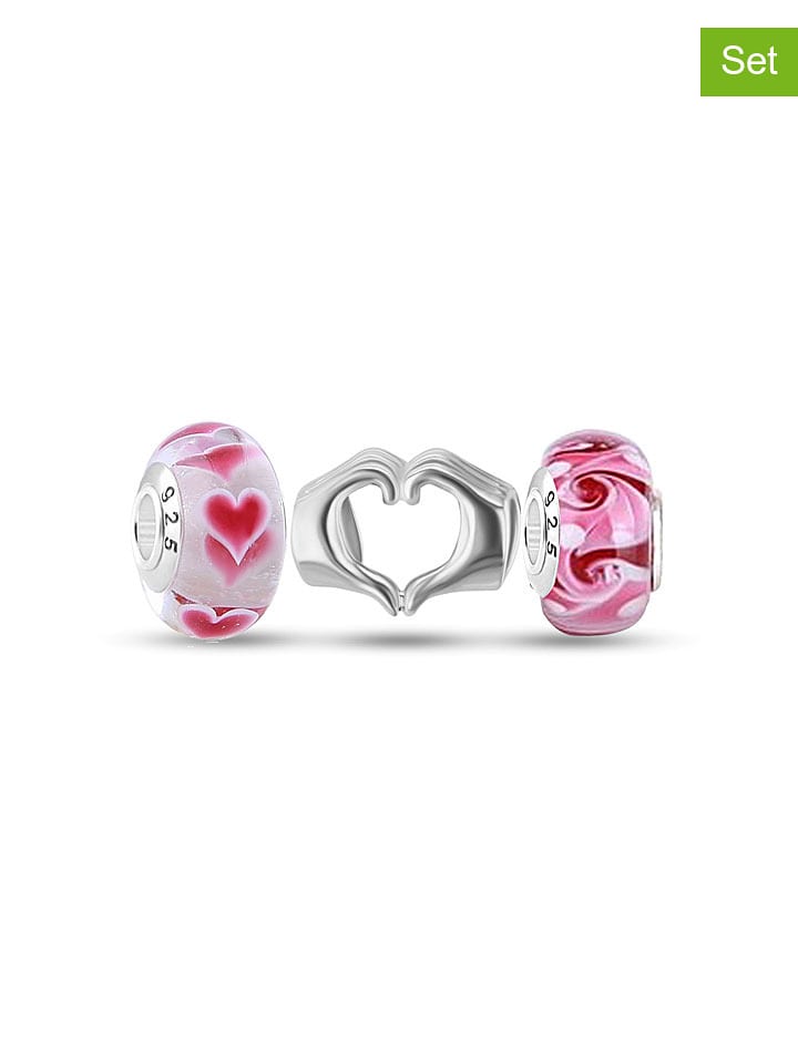 CHARM'S Srebrne charmsy (3 szt.) ze szkłem Murano rozmiar: onesize