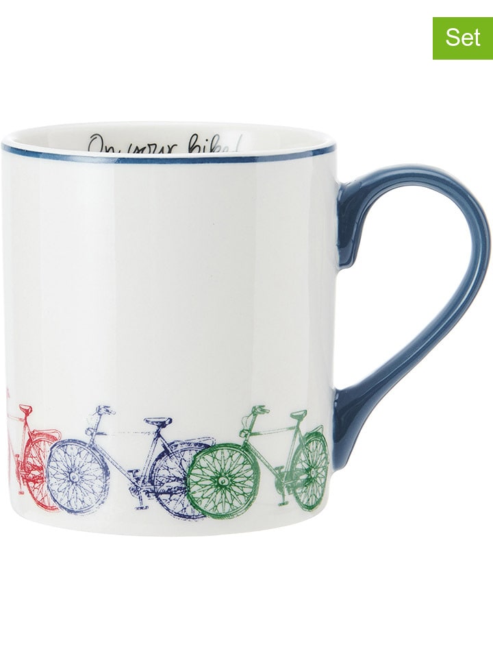 Mikasa Kubki (2 szt.) "Bikes" w kolorze biało-niebieskim ze wzorem - 280 ml rozmiar: onesize