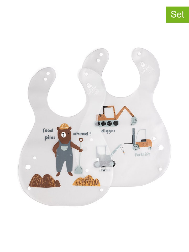 Sebra Śliniaczki (2 szt.) "Busy Builders" w kolorze białym ze wzorem rozmiar: onesize