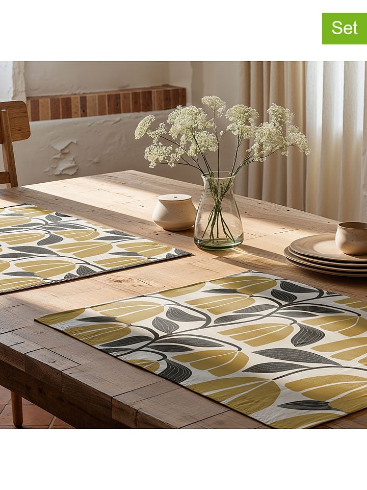 Mint Rugs Podkładki stołowe (2 szt.) w kolorze biało-żółto-szarym - 50 x 40 cm rozmiar: onesize