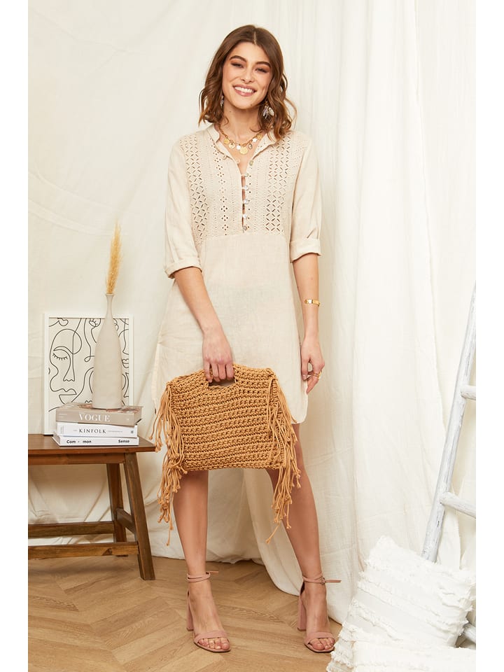 Rodier Lin Lniana sukienka w kolorze beżowym rozmiar: L/XL