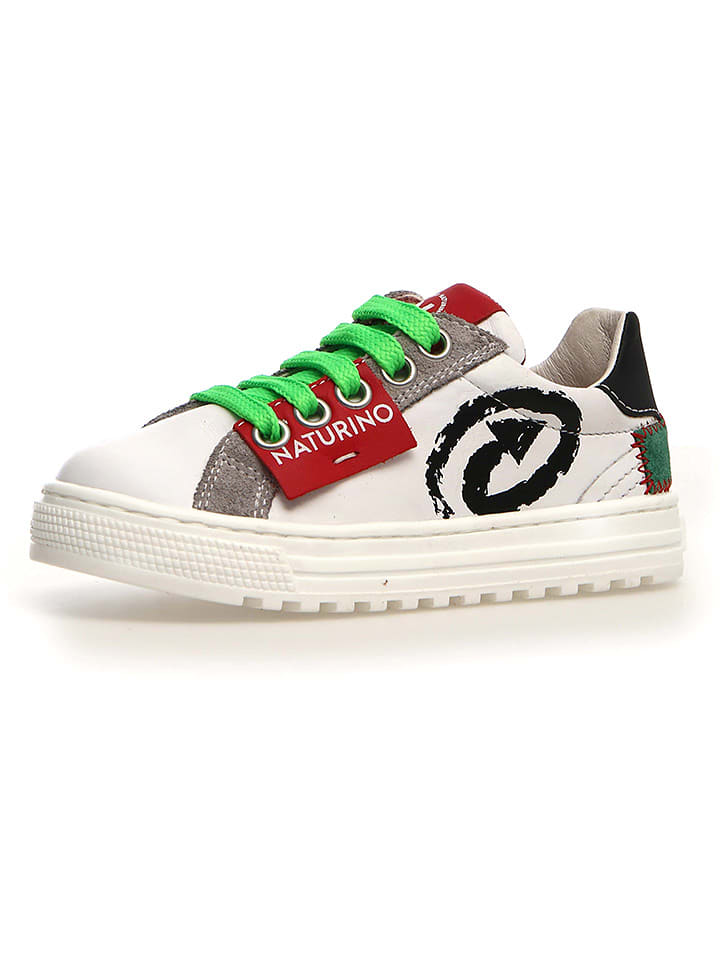 Naturino Skórzane sneakersy "Hess" w kolorze białym ze wzorem rozmiar: 35
