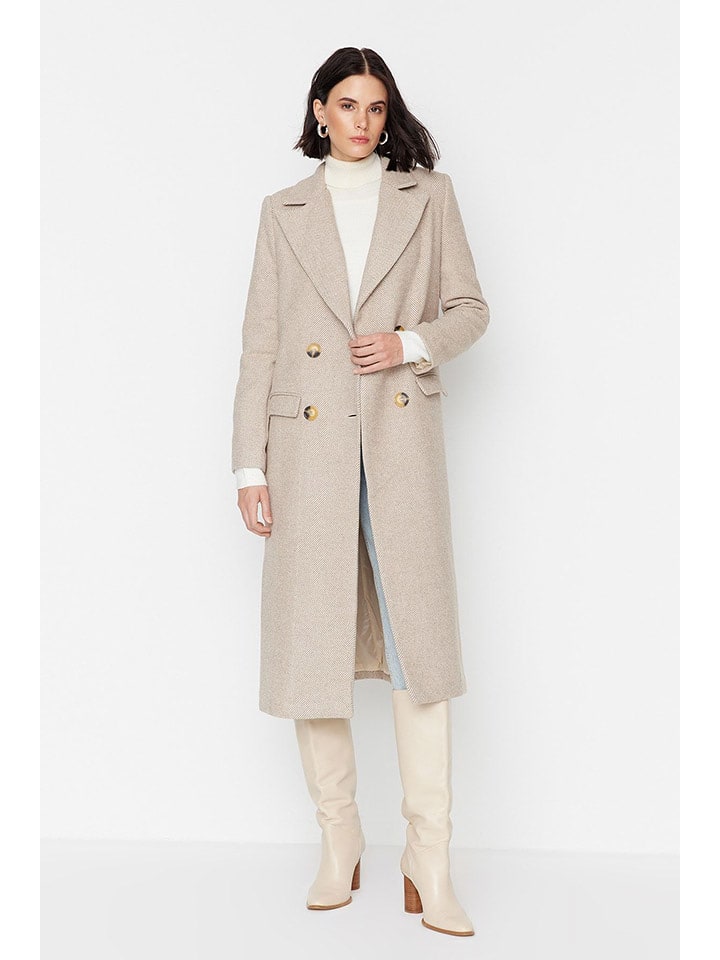 trendyol Płaszcz zimowy w kolorze jasnobrązowo-kremowym rozmiar: 34