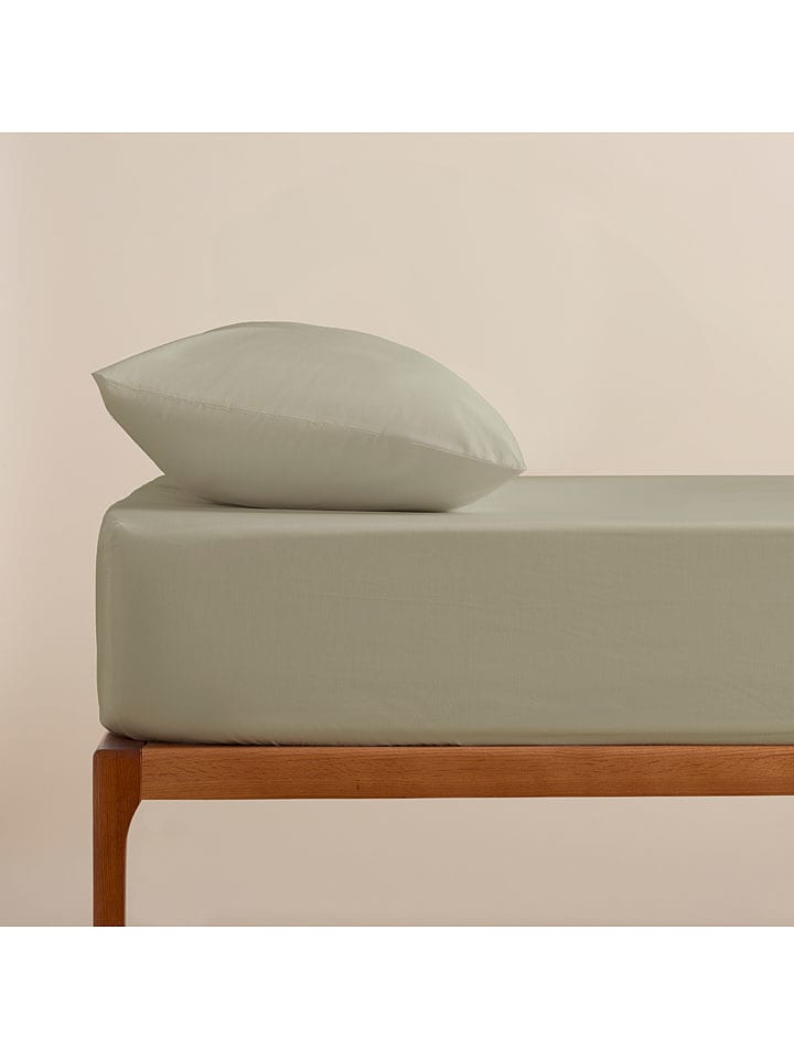 Pierre Cardin Perkalowe prześcieradło w kolorze khaki na gumce rozmiar: 150x200 cm