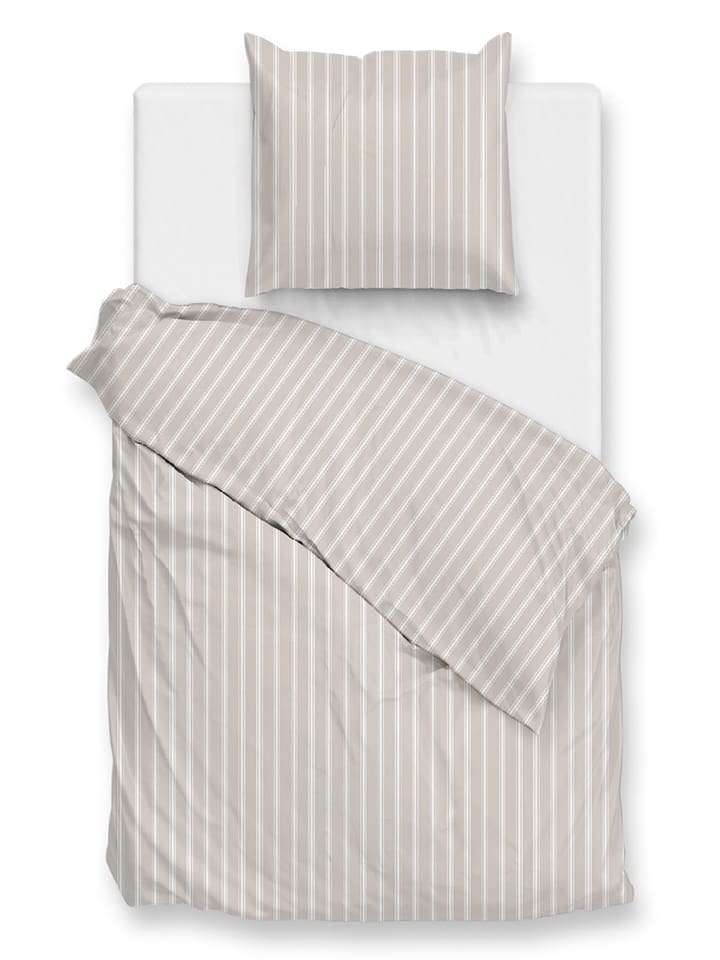 Zo!Home Komplet pościeli perkalowej "Righe" w kolorze biało-szarobrązowym rozmiar: 155x220 cm