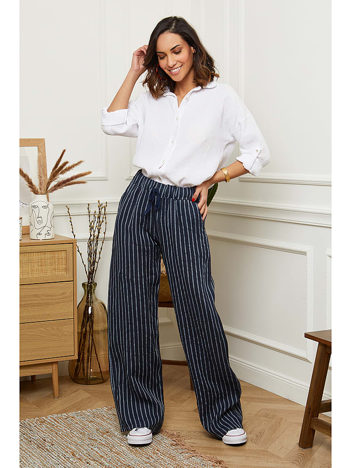 Le Monde du Lin Lniane spodnie w kolorze granatowym rozmiar: 34/36