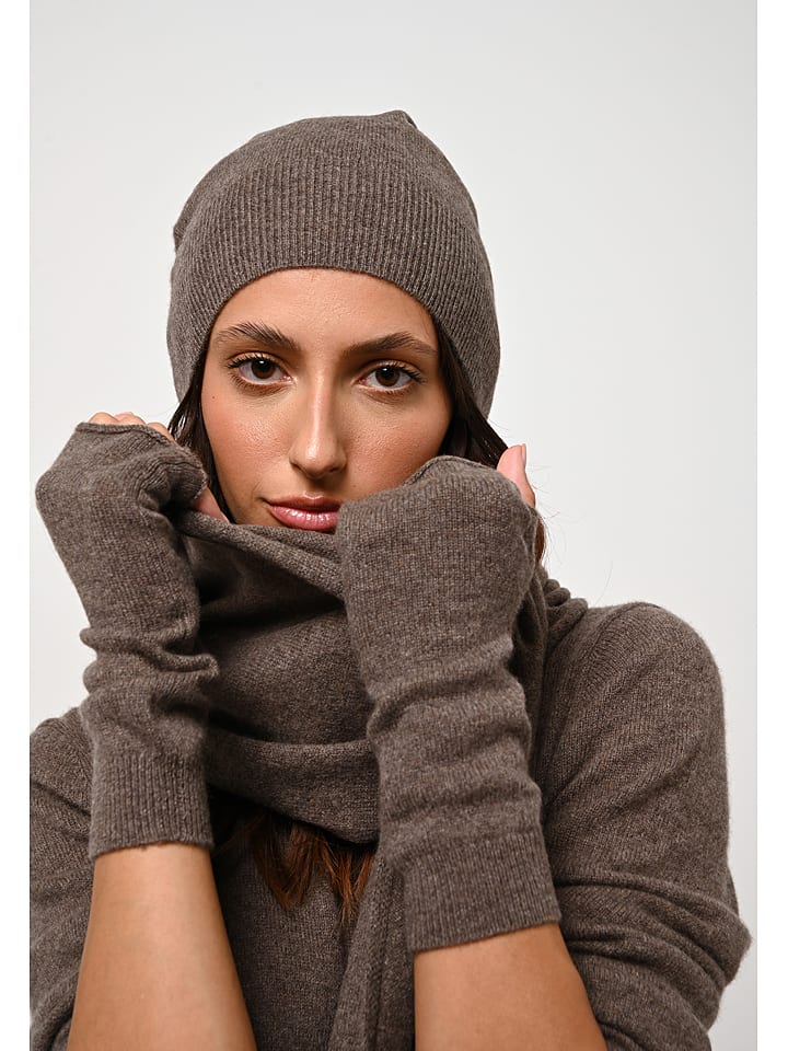 AUTHENTIC CASHMERE Kaszmirowa czapka "Manti" w kolorze szarobrązowym rozmiar: onesize