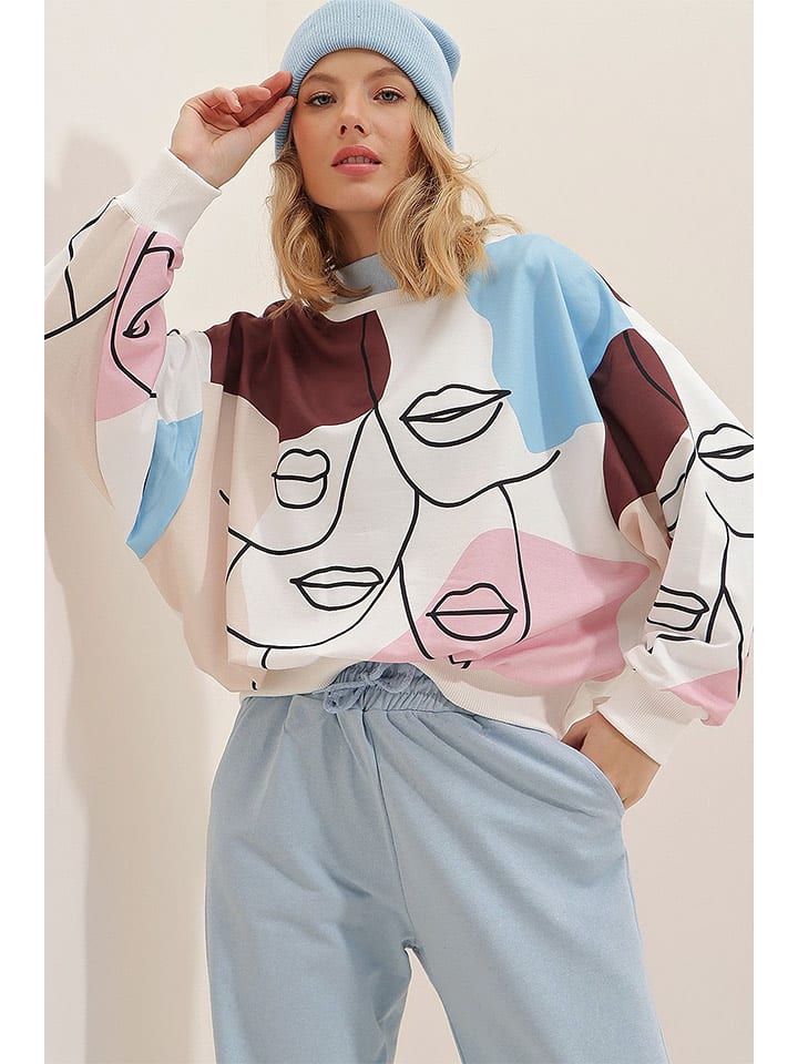 trendyol Bluza w kolorze kremowo-błękitno-brązowym rozmiar: L