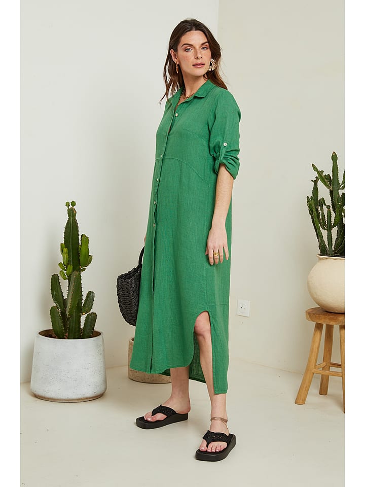 Le Monde du Lin Lniana sukienka w kolorze zielonym rozmiar: 38/40
