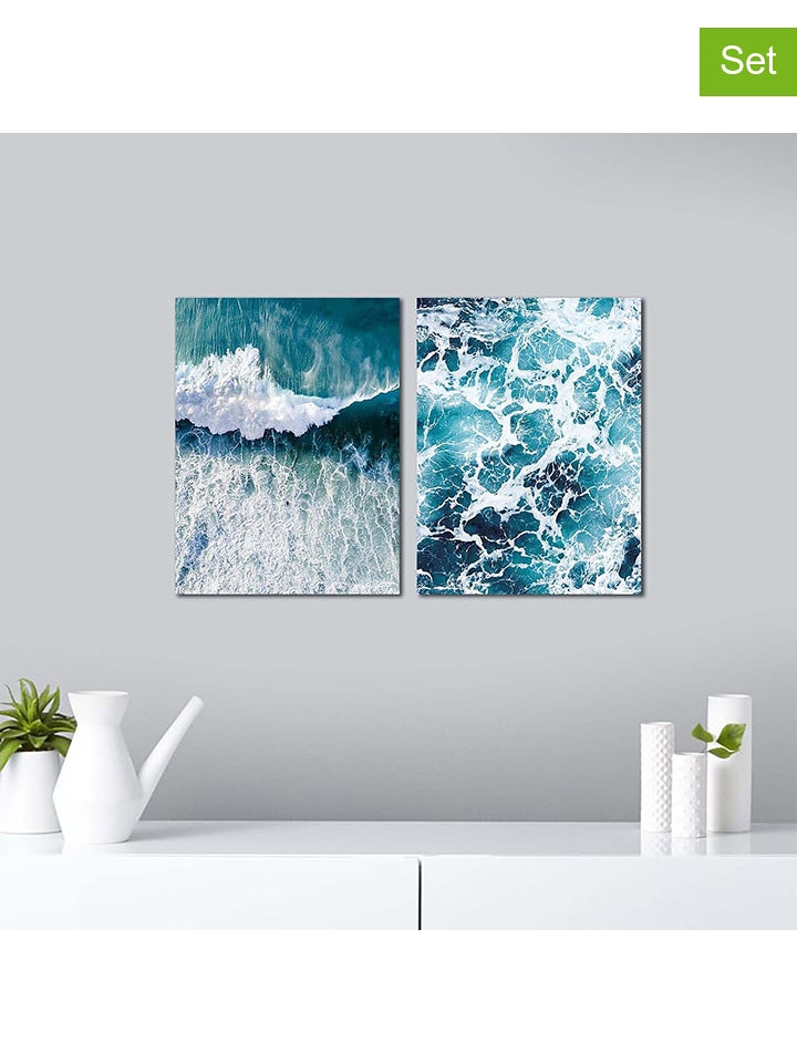 wall addiction Druki artystyczne (2 szt.) na drewnie rozmiar: 30x40 cm