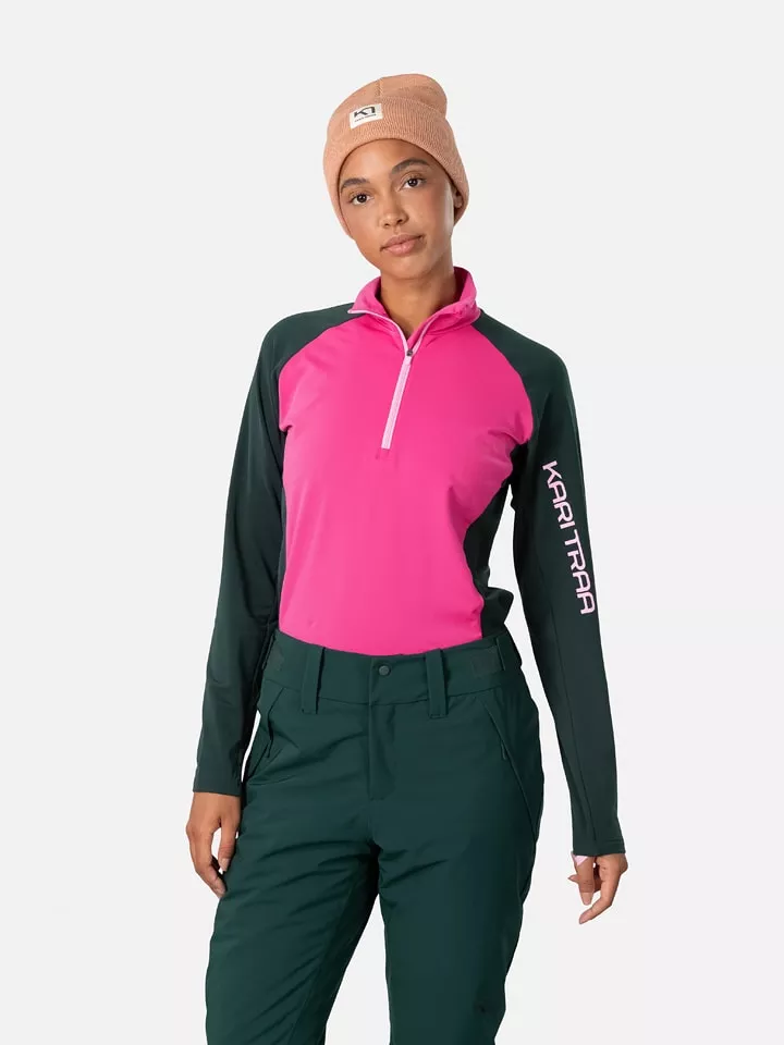 KARI TRAA Koszulka funkcyjna "Evelyn" w kolorze zielono-różowym rozmiar: L