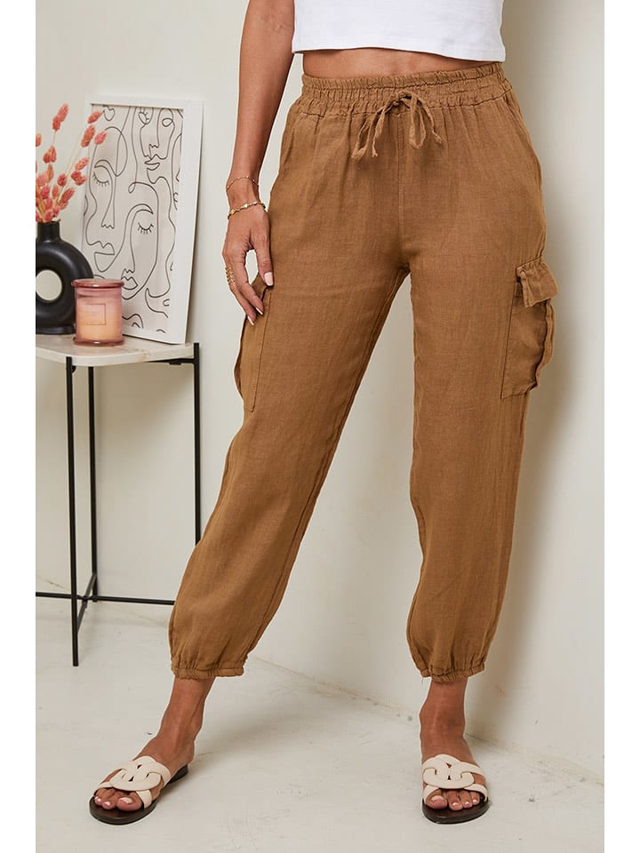 Le Monde du Lin Lniane bojówki w kolorze jasnobrązowym rozmiar: 38/40