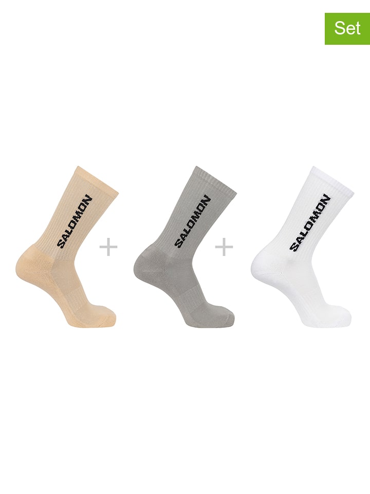 SALOMON Skarpety funkcyjne (3 pary) "Everyday Crew" w kolorze beżowo-szaro-białym rozmiar: 45-47