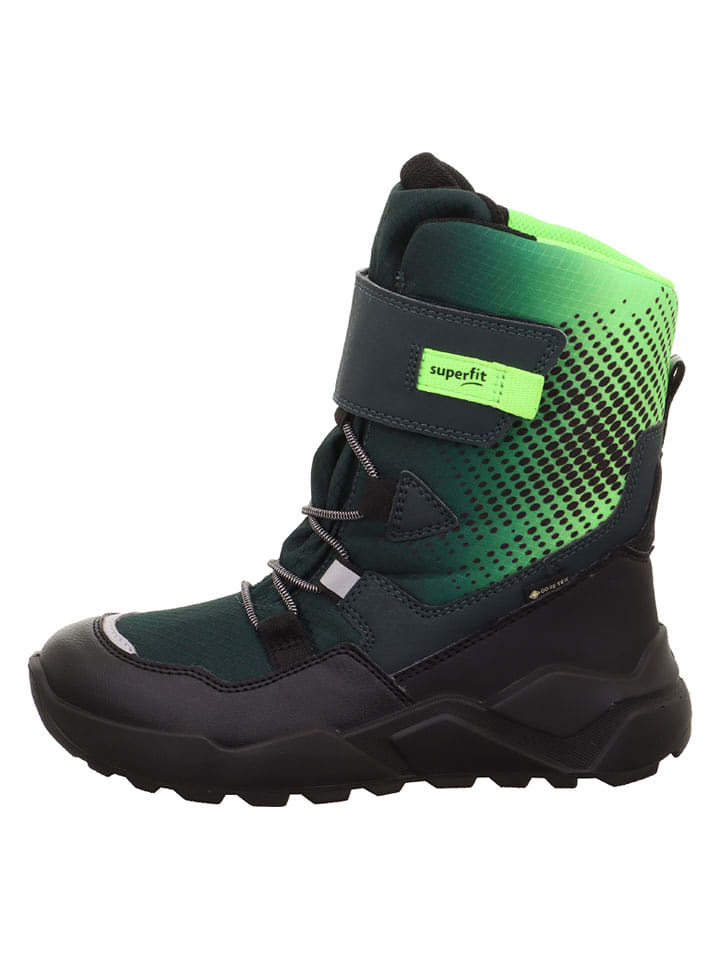 superfit Skórzane botki zimowe "Rocket" w kolorze czarno-zielonym rozmiar: 36