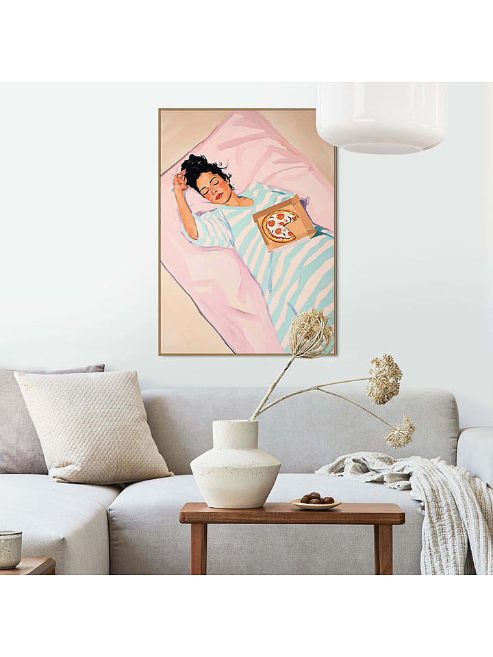 Orangewallz Druk artystyczny "Pizza Sleep" w ramce rozmiar: 50x70 cm