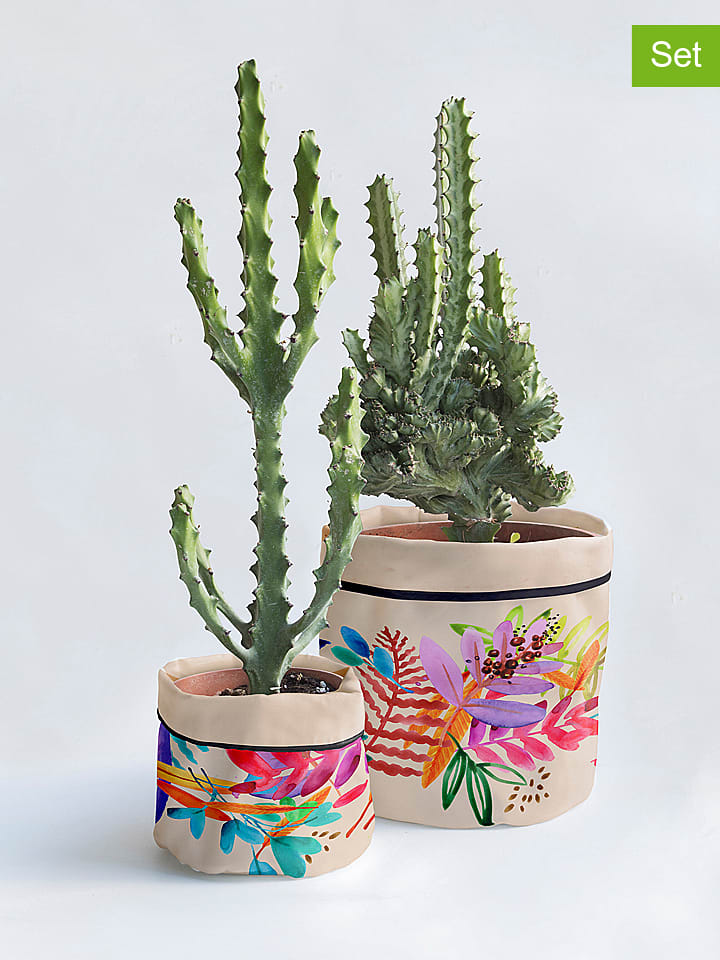 Madre Selva Osłonki (2 szt.) "Floral" w kolorze jasnoróżowym ze wzorem na doniczkę rozmiar: onesize