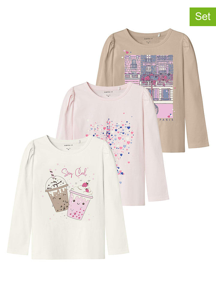 name it Koszulki (3 szt.) "Ollia" w kolorze beżowym, kremowym i jasnoróżowym rozmiar: 116