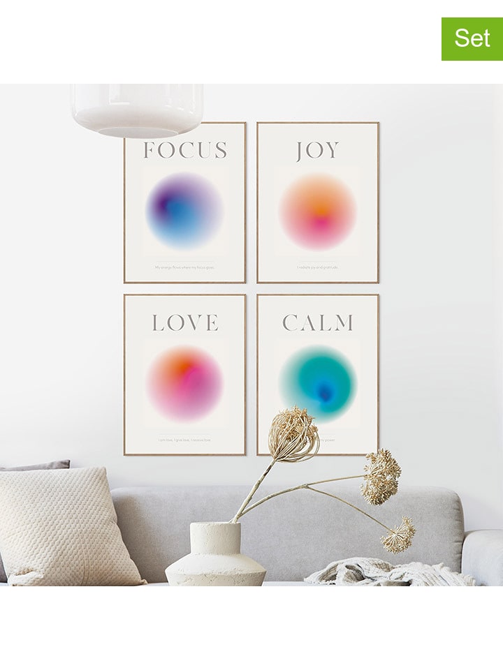 Orangewallz Druki artystyczne (4 szt.) "Aura" w ramce rozmiar: 30x40 cm