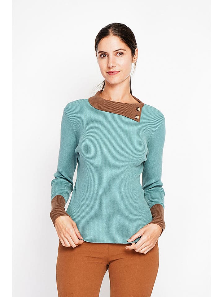 ASSUILI Sweter w kolorze turkusowo-karmelowym rozmiar: 40