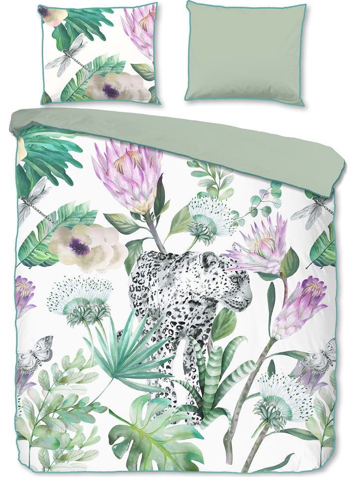 Descanso Komplet pościeli satynowej "Volterra" w kolorze zielono-fioletowym rozmiar: 200x200/220 cm