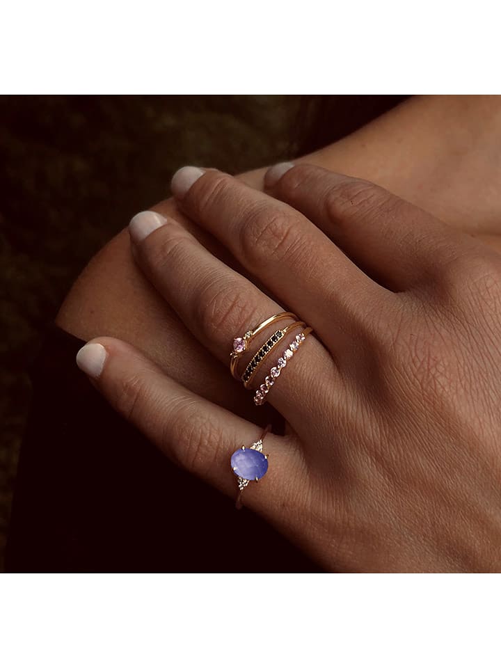 Les Petites Précieuses Pozłacany pierścionek z cyrkoniami i kwarcem rozmiar: 56