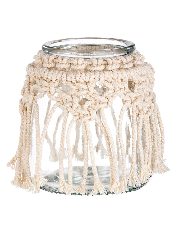 GILDE Świecznik "Makramee" w kolorze beżowym - 12 x 13 cm rozmiar: onesize