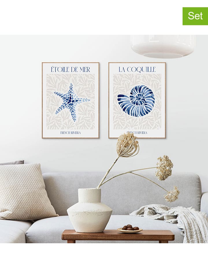 Orangewallz Druki artystyczne (2 szt.) "Blue Beach Set" w ramce rozmiar: 30x40 cm