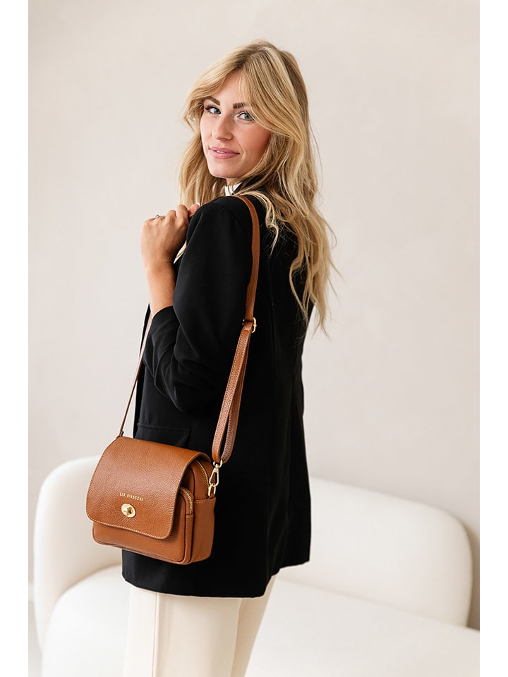 Lia Biassoni Skórzana torebka w kolorze jasnobrązowym - 23 x 20 x 9 cm rozmiar: onesize