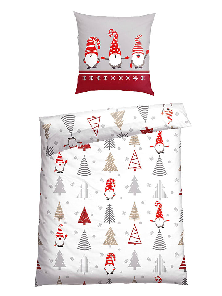 Schiesser Komplet pościeli flanelowej "Maren" w kolorze biało-czerwonym rozmiar: 135x200 cm