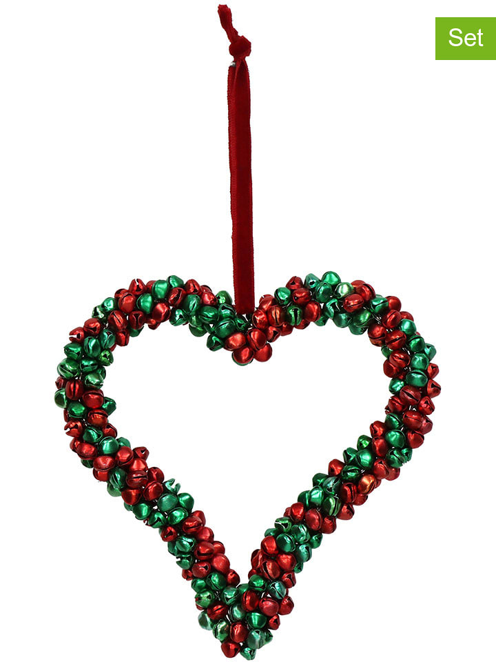 Kersten Dekoracyjne zawieszki (4 szt.) "Heart" w kolorze zielono-czerwonym - 14 x 14 cm rozmiar: onesize
