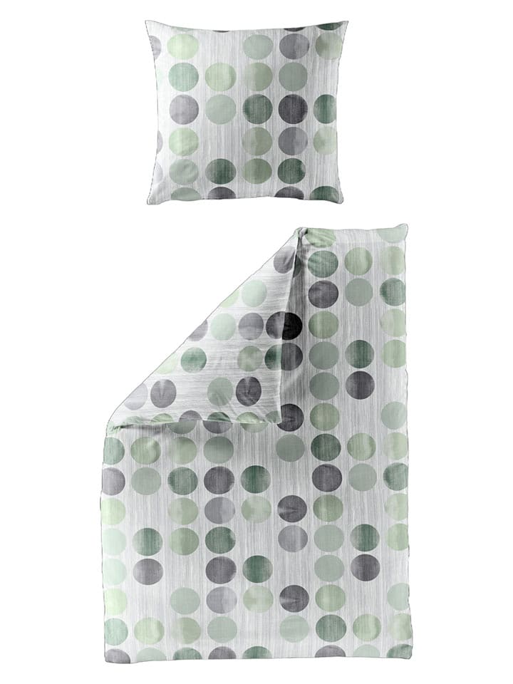 Bierbaum Komplet pościeli flanelowej w kolorze biało-zielono-szarym rozmiar: 135x200 cm
