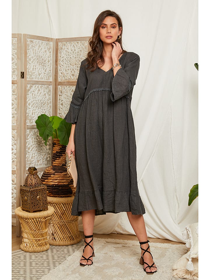 Lin Passion Lniana sukienka w kolorze antracytowym rozmiar: 36/38