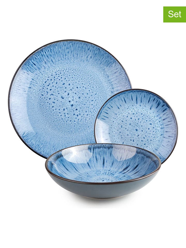 Ibili 12-częściowy zestaw talerzy "Normandia" w kolorze niebieskim rozmiar: onesize