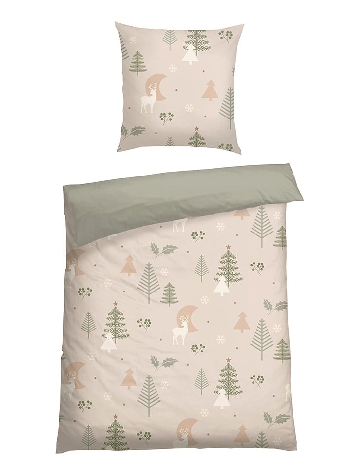 Schiesser Komplet pościeli flanelowej "Uma" w kolorze beżowym rozmiar: 155x220 cm