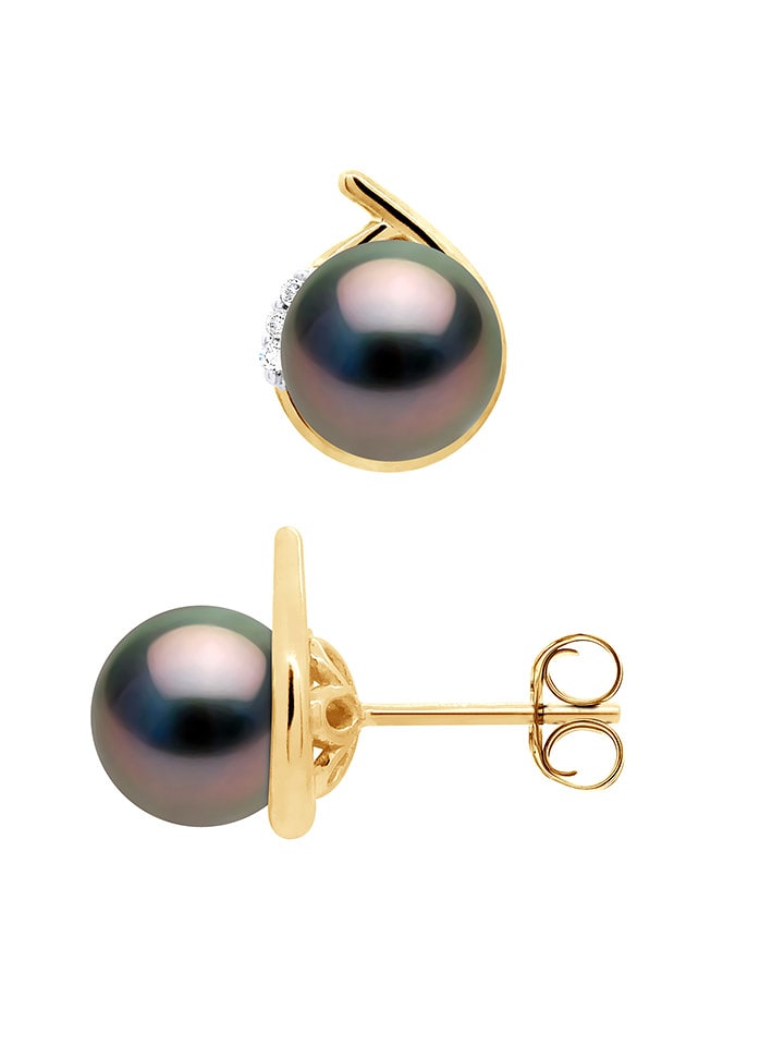 Mitzuko Złote kolczyki-wkrętki z diamentami i perłami rozmiar: onesize