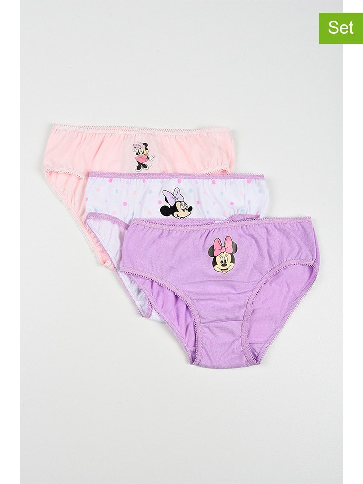 Disney Minnie Mouse Majtki (3 pary) "Minnie" w kolorze białym, jasnoróżowym i fioletowym rozmiar: 98/104