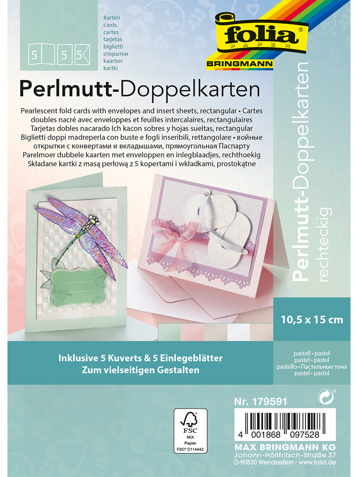 folia PAPER Zestaw "Pearlescent fold cards" w różnych kolorach do rękodzieła rozmiar: onesize