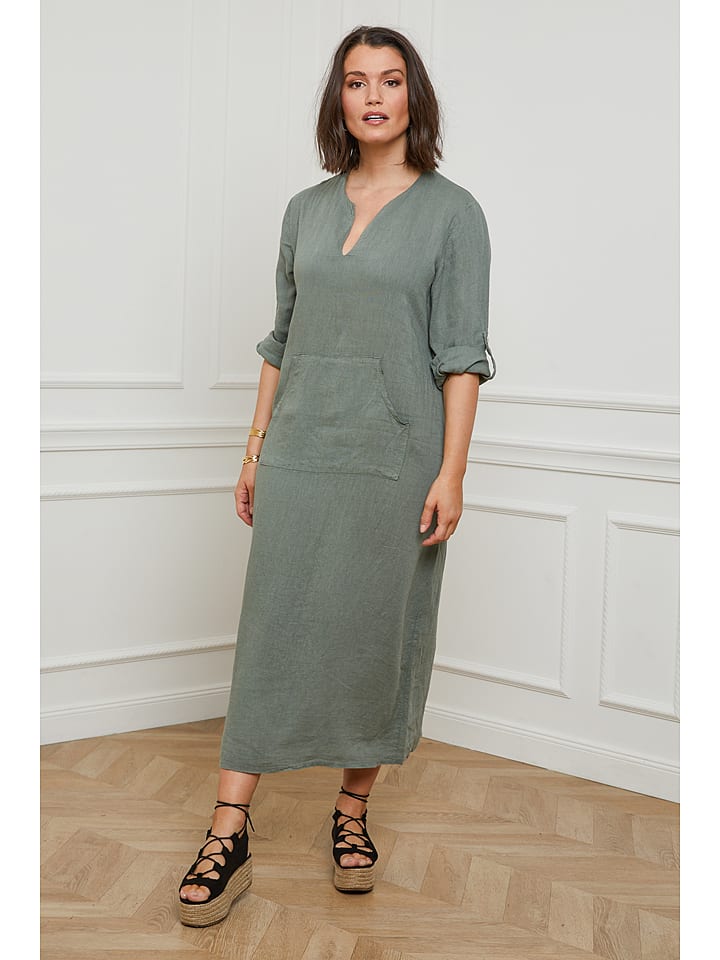 Curvy Lady Lniana sukienka w kolorze khaki rozmiar: 40/42