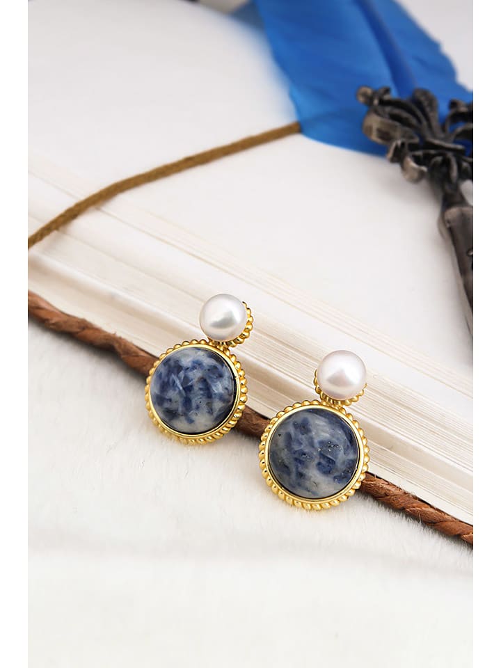 L'Atelier de Gaia Pozłacane kolczyki z perłami i sodalitami rozmiar: onesize