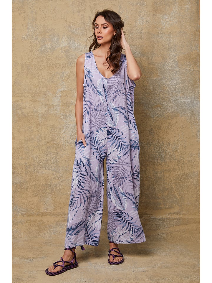Joséfine Lniany kombinezon "Magda" w kolorze lawendowo-niebieskim rozmiar: L