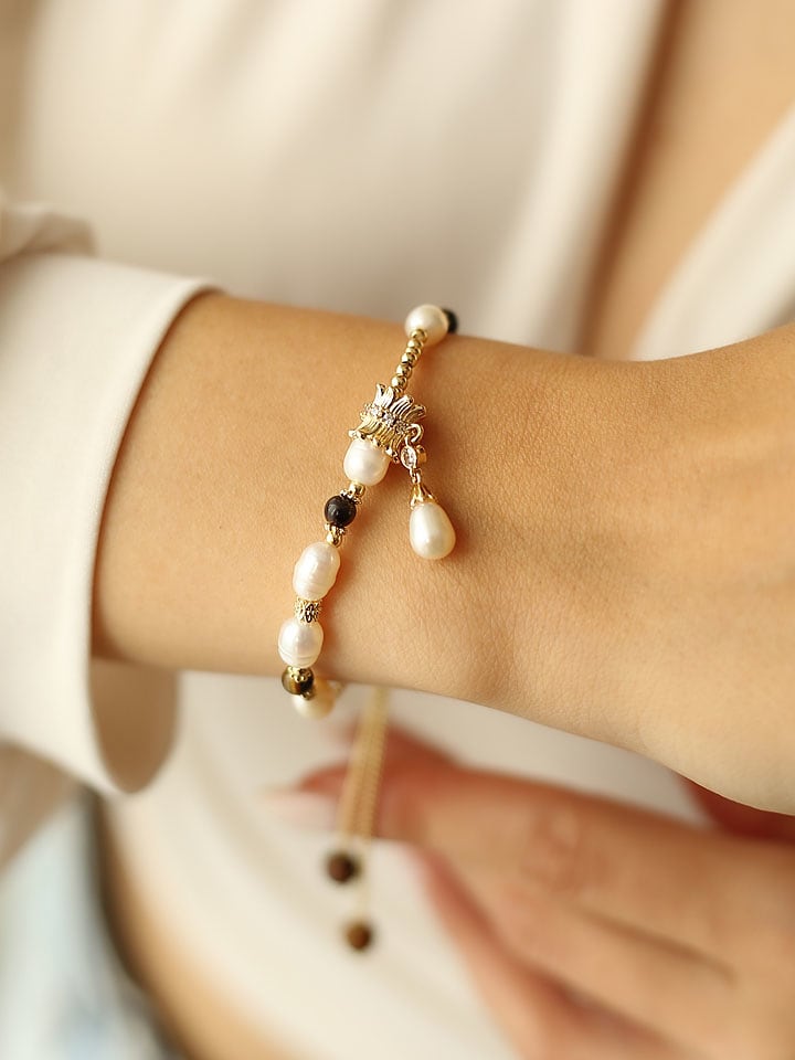 Pierres delicates Pozłacana bransoletka z kamieniami szlachetnymi i perłami rozmiar: onesize