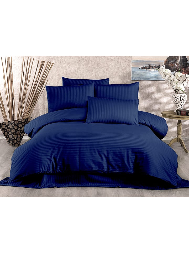 Colourful Cotton Komplet pościeli satynowej "Lilyum" w kolorze granatowym rozmiar: 135x200 cm