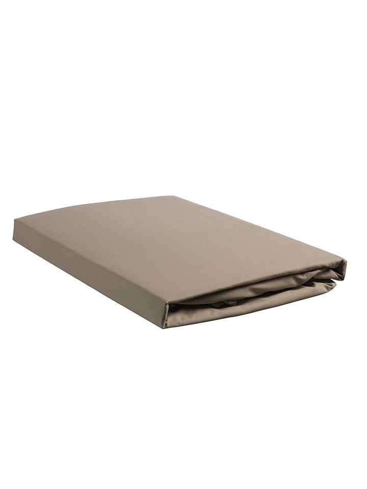 Beddinghouse Perkalowe prześcieradło w kolorze beżowym na gumce na rozdzielany topper rozmiar: 180x200 cm